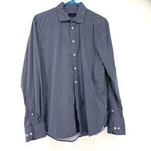 Toscano Men's L Cotton Dress Shirt Blue White Button-Front Long Sleeve‎
